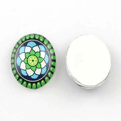 Geometric Flower Pattern Glass Oval Flatback Cabochons for DIY Projects X-GGLA-R022-35x25-80-1