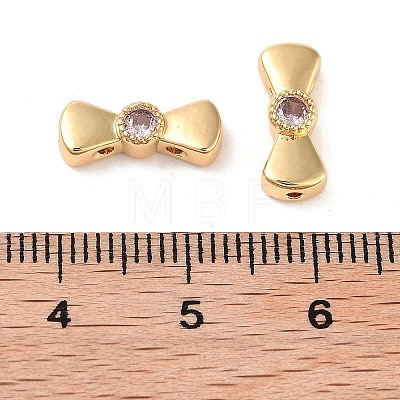 Brass Pave Pink Cubic Zirconia Bowknot Multi-Strand Links KK-B102-37B-01G-1