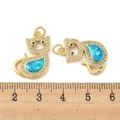 Brass Micro Pave Cubic Zirconia with Synthetic Opal Pendants KK-D096-04A-G-1