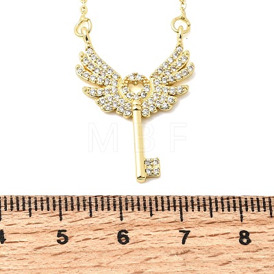 Brass Micro Pave Clear Cubic Zirconia Winged Key Pendant Necklaces CU-CBABA66-13G-1