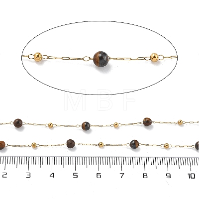 Natural Tiger Eye & 304 Stainless Steel Beads Link Chains CHS-K021-08A-01-1