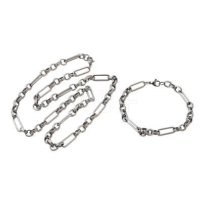 304 Stainless Steel Link Chain Bracelet & Necklace Jewelry Sets SJEW-L199-09P-1
