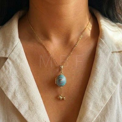 Brass Enamel Egg with Dog Locket Pendant Necklaces for Women WG3DE65-02-1