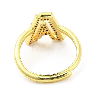 Mixed Color Enamel Initial Letter Adjustable Ring with Clear Cubic Zirconia RJEW-P045-01G-A-1