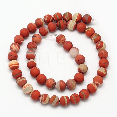 Frosted Round Natural White Lace Red Jasper Beads Strands G-N0166-57-10mm-1