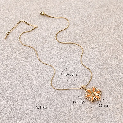 Stainless Steel Enamel Orange Flower Pendant Necklaces for Women JP8682-1