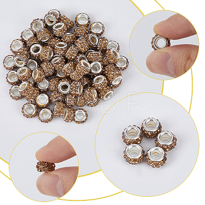 Handmade Polymer Clay Rhinestone European Large Hole Beads with Silver Color Plated Brass Cores FPDL-PA0001-02E-1
