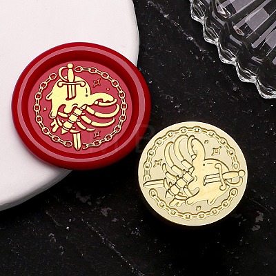 Golden Tone Wax Seal Brass Stamp Heads AJEW-U008-01G-17-1