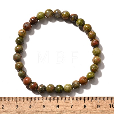 Natural Unakite Bead Stretch Bracelets BJEW-K212-A-006-1