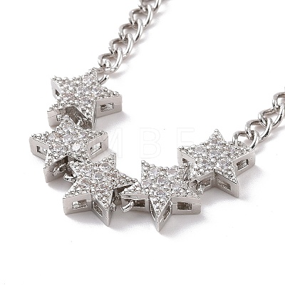 Clear Cubic Zirconia Star Pendant Necklace with Brass Curb Chains for Women NJEW-E042-01P-1
