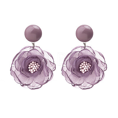Chiffon & Resin & Plastic Dangle Stud Earrings WG34FFC-01-1