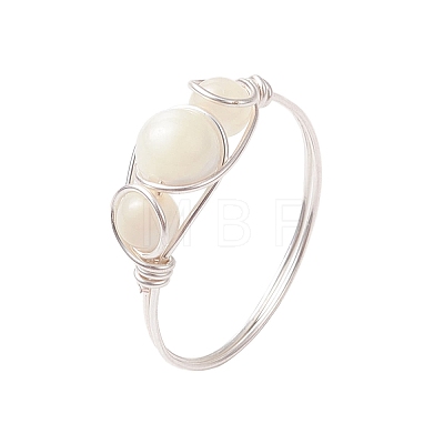 Round Natural Sea Shell Finger Rings RJEW-JR00848-01-1