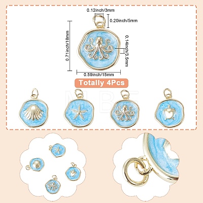 4Pcs Golden Ocean Brass Enamel Pendants KK-TADJ0001-32-1