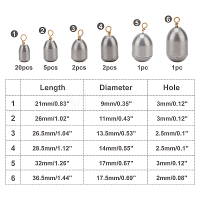 SUPERFINDINGS 31Pcs Zinc Alloy Bullet Weights Sinker FIND-FH0002-54-1