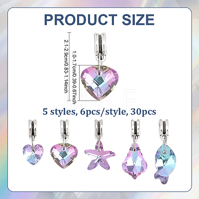 30Pcs 5 Styles Electroplated Glass European Dangle Charms PALLOY-ME00035-1