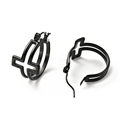 Ion Plating(IP) 304 Stainless Steel Cross Hoop Earrings for Women EJEW-G293-02EB-1