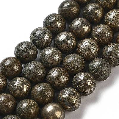 Natural Pyrite Beads Strands G-S265-03-8mm-1