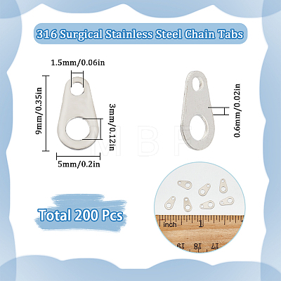 200Pcs 316 Surgical Stainless Steel Chain Tabs STAS-SC0008-77-1