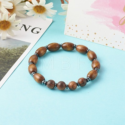 Spray Painted Natural Maple Wood & Waxed Wooden Beaded Bracelets Sets BJEW-JB06362-1