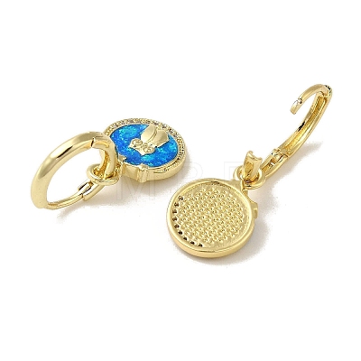 Flat Round with Owl Rack Plating Brass Synthetic Opal Hoop Earrings for Women EJEW-P277-01G-1