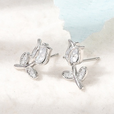 Brass Micro Pave Cubic Zirconia Stud Earrings KK-CBA8324-19P-01-1