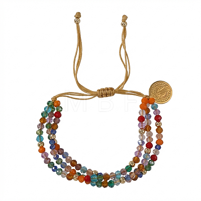 Boho Adjustable Faceted Rondelle Glass Braided Bead 3-Strand Bracelets DM1079-1-1