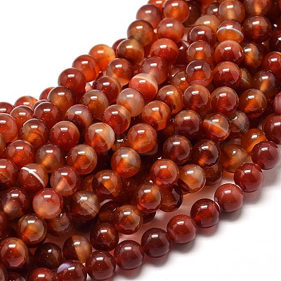 Natural Carnelian Round Bead Strands G-P072-14-6mm-1