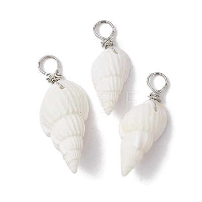 Natural Trumpet Shell Pendants PALLOY-JF02682-02-1