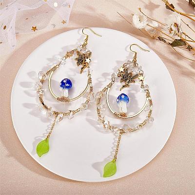 Natural Quartz Crystal Chips Beaded Big Teardrop Dangle Earrings EJEW-SW00016-01-1