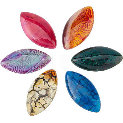 6Pcs 6 Styles Natural Crackle Agate & Brazilian Agate & Dragon Veins Agate Cabochons G-FH0002-63A-1
