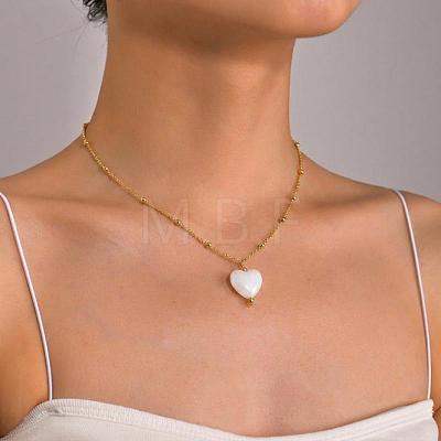 Summer White Resin Love Heart Pendant 304 Stainless Steel Satellite Chain Necklaces for Women PD0685-2-1
