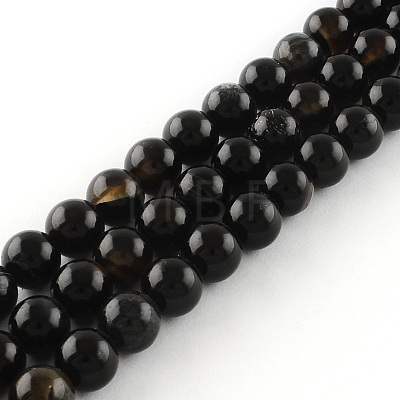 Natural Black Onyx Round Bead Strands G-R198-8mm-1