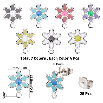 28Pcs 7 Colors Flower 304 Stainless Steel Enamel Stud Earring Findings STAS-SC0003-31-1