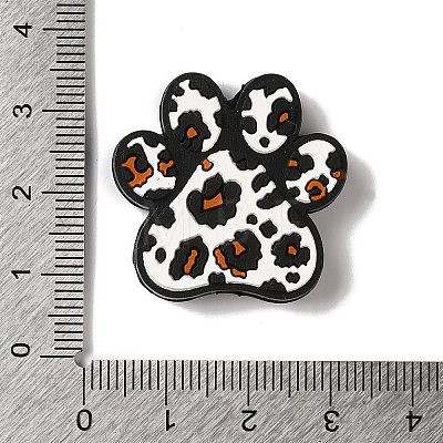 Paw Print with Leopard Print Pattern Silicone Focal Beads SIL-G011-01A-1