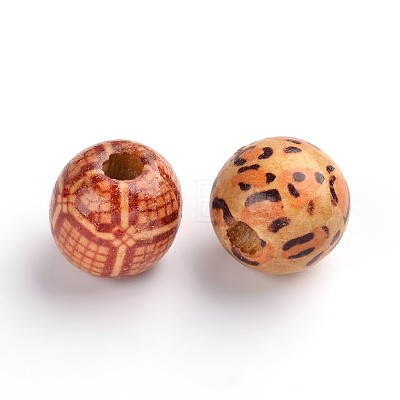 Round Printed Natural Maple Wood Beads WOOD-R243-16mm-M2-1
