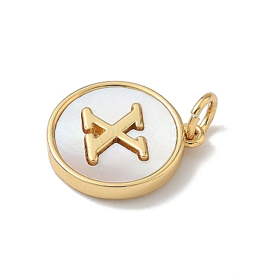 Brass Pave Natural Shell Flat Round with Letter Charms KK-Z115-13G-X-1