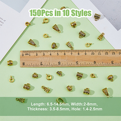 150Pcs 10 Style Tibetan Style Alloy Tube Bails FIND-DC0004-78-1