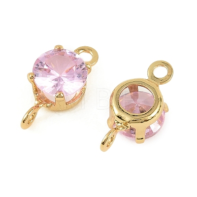 Brass Pave Cubic Zirconia Flat Round Connector Charms KK-P347-01G-02-1