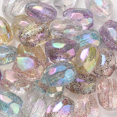 UV Plating Rainbow Iridescent Acrylic Beads OACR-K003-011-1