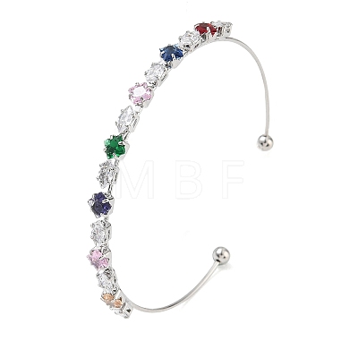 Brass Micro Pave Cubic Zirconia Cuff Bangles KK-D112-02P-1
