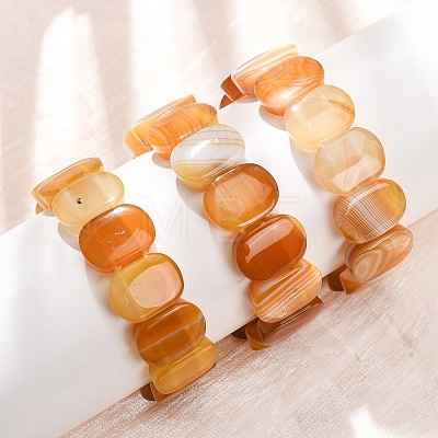 Oval Natural Banded Agate(Dyed & Heated) Beaded Stretch Bracelets for Women Men GG-CBA9ACE-A11-1