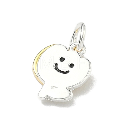 925 Sterling Silver Black Enamel Smiling Face Flower Charms STER-A051-02A-1