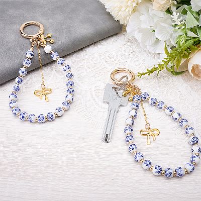 2Pcs Zinc Alloy Ceramic Beads Mobile Straps AJEW-ME0002-83A-1