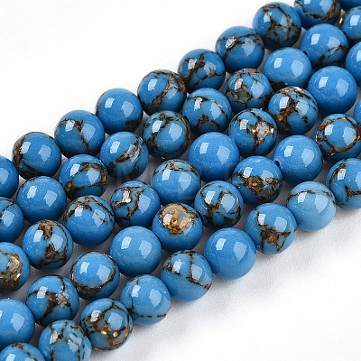 Synthetic Gold Line Turquoise Beads Strands G-A255-A03-04A-1