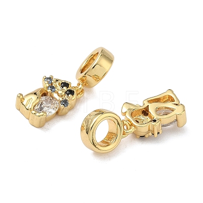 Brass Pave Clear Cubic Zirconia European Dangle Charms KK-L257-24G-02-1