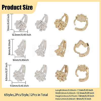 12Pcs 6 Style Brass Hoop Earring Findings KK-CA0002-45-1