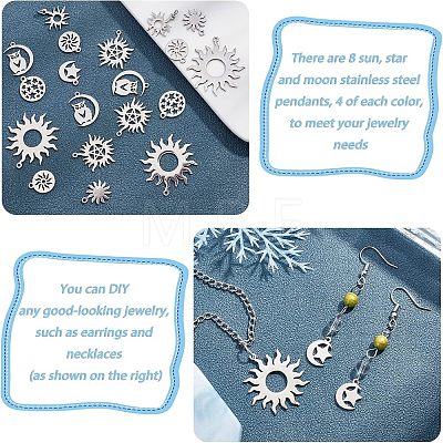 SUPERFINDINGS 32Pcs 8 Style 201/304 Stainless Steel Solar Eclipse Pendants STAS-FH0001-42-1