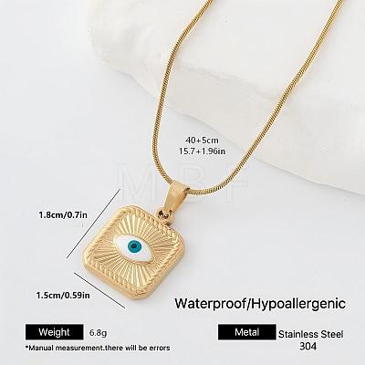 304 Stainless Steel Enamel Evil Eye Square Pendant Necklaces for Men Women OA0079-1-1