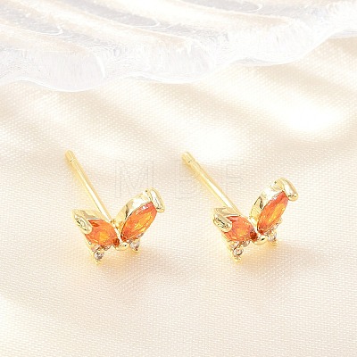 Brass Micro Pave Cubic Zirconia Stud Earrings for Women KK-A305-06G-05-1