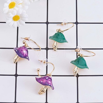 Enamel Mushroom Dangle Stud Earrings JE987B-1